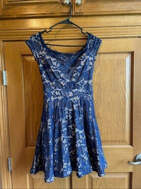 B Darlin Navy Lace Fit & Flare Mini Dress